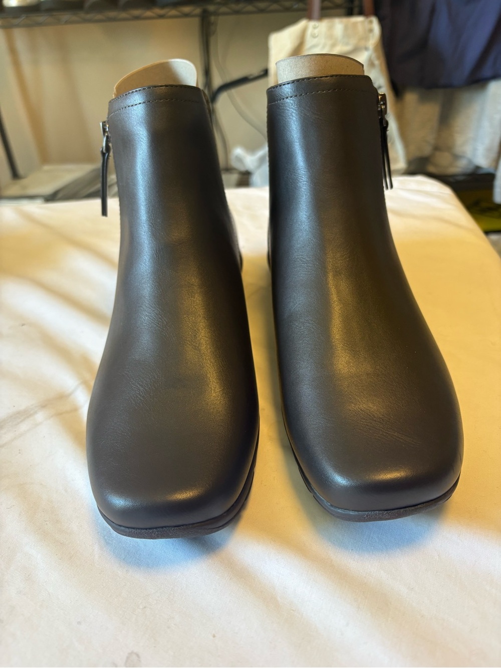 Easy Spirit Women's Brown Leather-Look Ankle Booties with Side Zipper